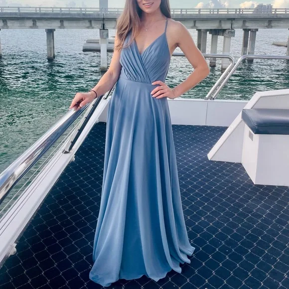 David's Bridal | Dresses | Worn Once Davids Bridal Steel Blue | Poshmark